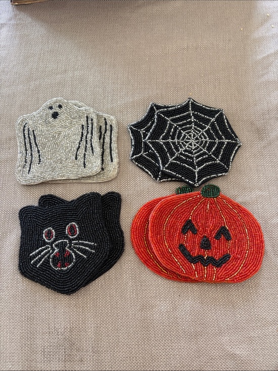 Vintage Other - Beaded Halloween coasters, set of eight